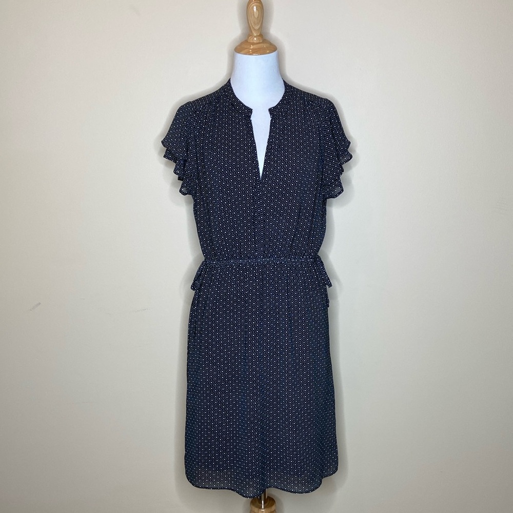 H&M black & white dress, short sleeve, elastic waist, side ties, fully lined